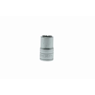 Teng Tools 1/2 in Drive 14 mm 12 Point Bi-Hexagon Chrome Vanadium Steel Socket, Satin Finish, 38mm Overall Length M120514-C