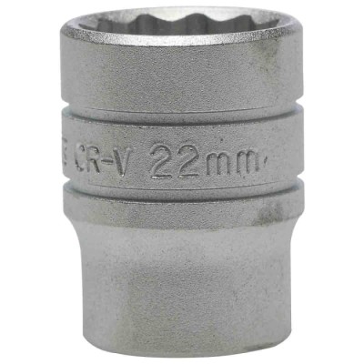 Teng Tools 1/2 in Drive 22 mm 12 Point Bi-Hexagon Satin Finish Chrome Vanadium Steel Socket 38mm Overall Length M120522-C
