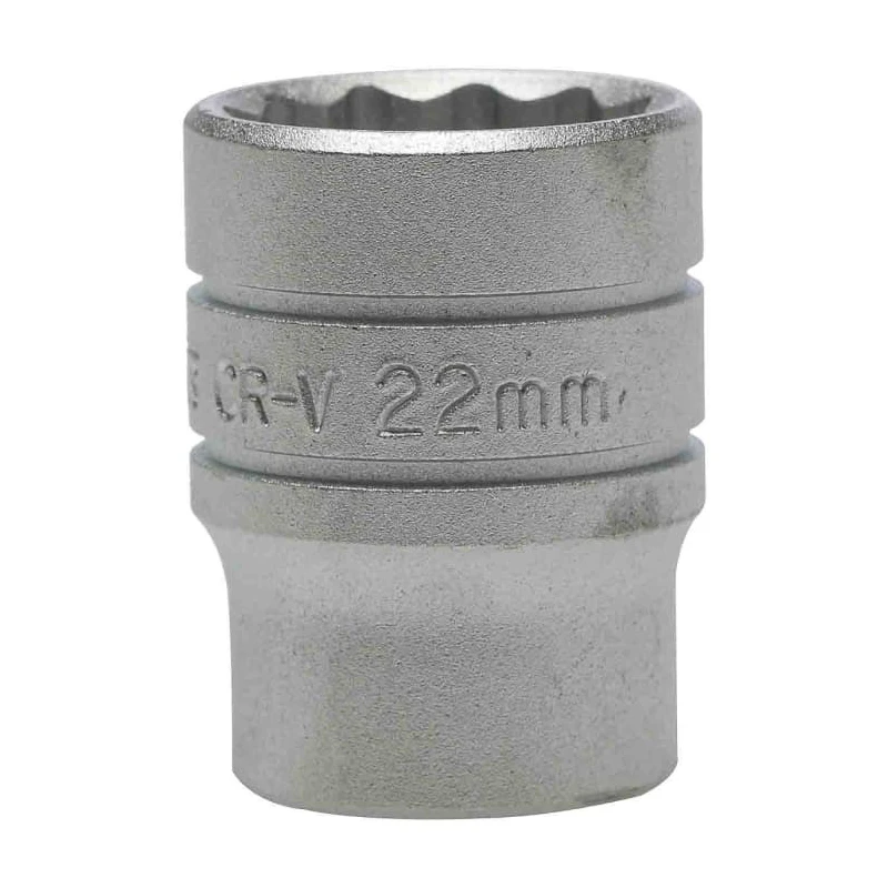 Teng Tools 1/2 in Drive 22 mm 12 Point Bi-Hexagon Satin Finish Chrome Vanadium Steel Socket 38mm Overall Length M120522-C