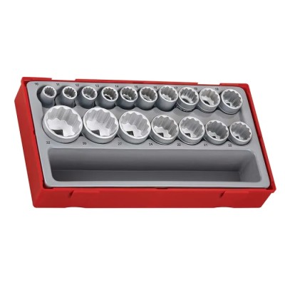 Teng Tools 17-Piece 1/2 in Bi-Hexagonal Socket Set Chrome Vanadium Steel Satin Finish TT1217