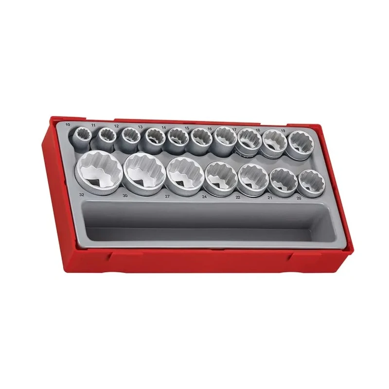 Teng Tools 17-Piece 1/2 in Bi-Hexagonal Socket Set Chrome Vanadium Steel Satin Finish TT1217