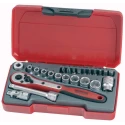 Teng Tools 24-Piece 1/4 in Hexagon Socket Set Drive Size 1/4 in Satin Finish Chrome Vanadium Steel T1424
