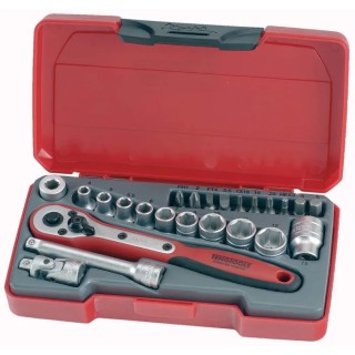 Teng Tools 24-Piece 1/4 in Hexagon Socket Set Drive Size 1/4 in Satin Finish Chrome Vanadium Steel T1424