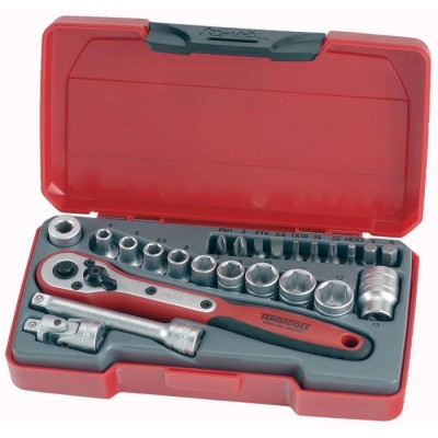 Teng Tools 24-Piece 1/4 in Hexagon Socket Set Drive Size 1/4 in Satin Finish Chrome Vanadium Steel T1424