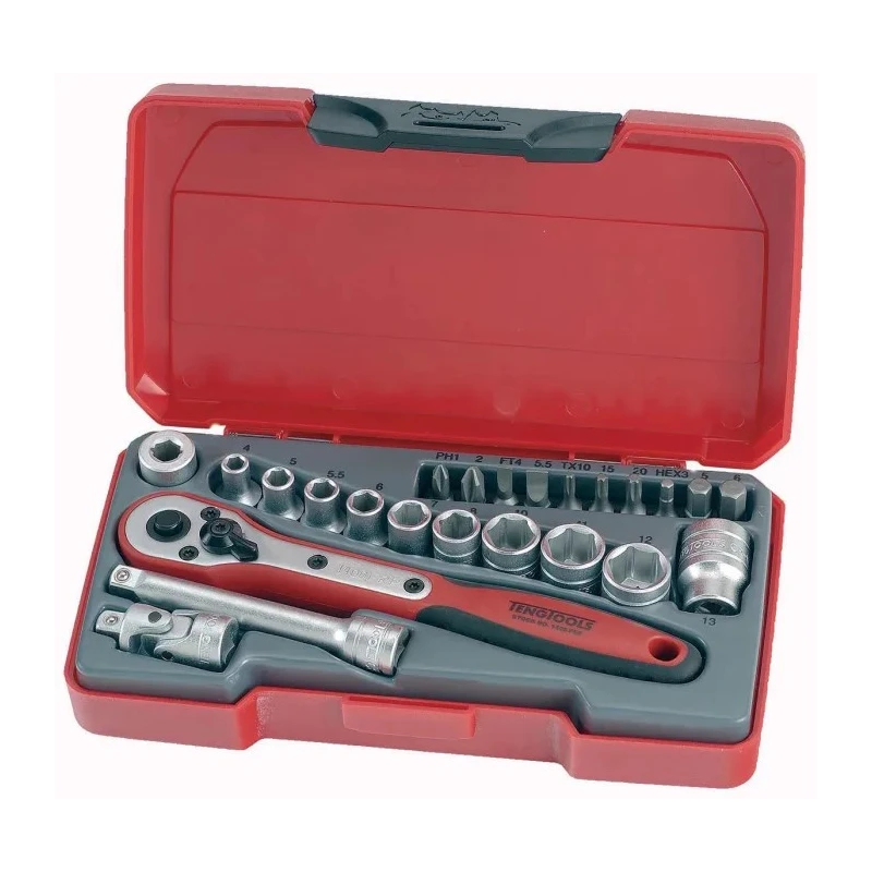 Teng Tools 24-Piece 1/4 in Hexagon Socket Set Drive Size 1/4 in Satin Finish Chrome Vanadium Steel T1424
