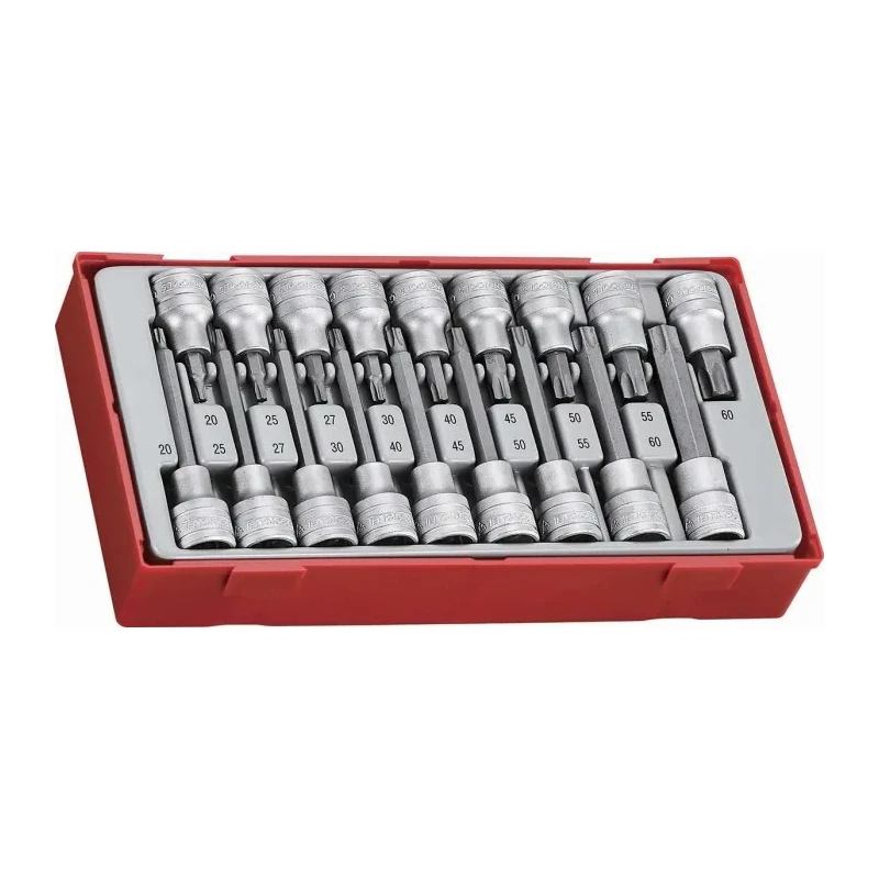 Teng Tools 18-Piece 1/2 in Drive Bit Socket Set, Chrome Vanadium Steel, Satin Finish TTTX18