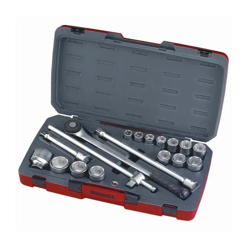 Teng Tools 18-Piece 3/4 in Drive 6 Point Metric Socket Set Chrome Vanadium Steel Satin Finish T3418-6