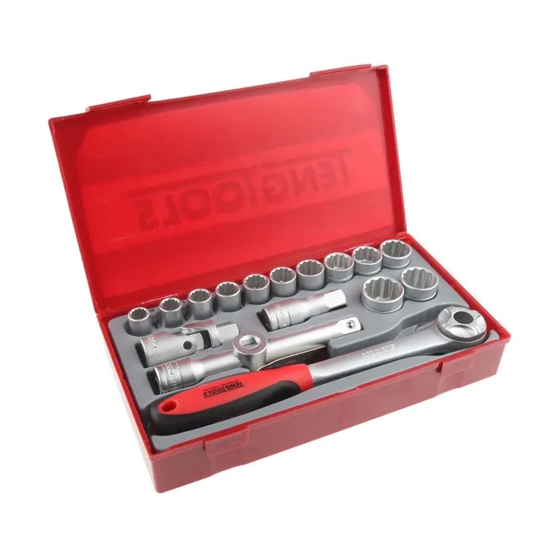 Teng Tools 18-Piece 1/2 in Bi-Hexagonal Socket Set TT1218 Chrome Vanadium Steel, Satin Finish