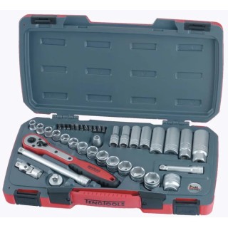 Teng Tools 39-Piece 3/8 in Drive Metric 6 Point Satin Finish Chrome Vanadium Steel Socket Set T3839