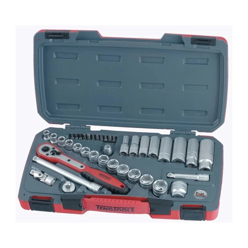 Teng Tools 39-Piece 3/8 in Drive Metric 6 Point Satin Finish Chrome Vanadium Steel Socket Set T3839
