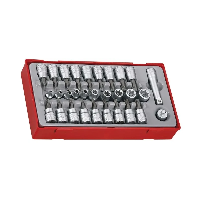 Teng Tools 30-Piece 3/8 in Bit Socket Set Chrome Vanadium Steel Hex Drive Satin Finish TTTX30