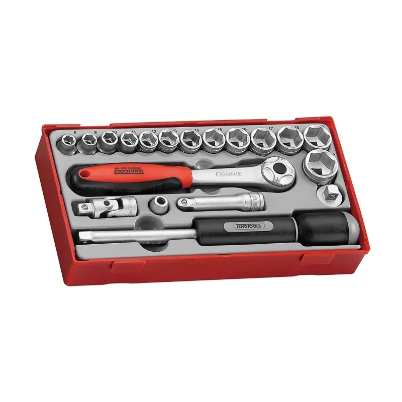 Teng Tools 19-Piece 3/8 inch Hexagon Socket Set with 72 Teeth Quick Release Ratchet TT3819