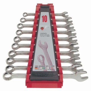 Teng Tools 10-Piece Ring Spanner Set 8 To 19 mm Chrome Vanadium Steel Satin Finish 6510A