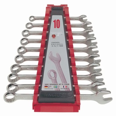 Teng Tools 10-Piece Ring Spanner Set 8 To 19 mm Chrome Vanadium Steel Satin Finish 6510A
