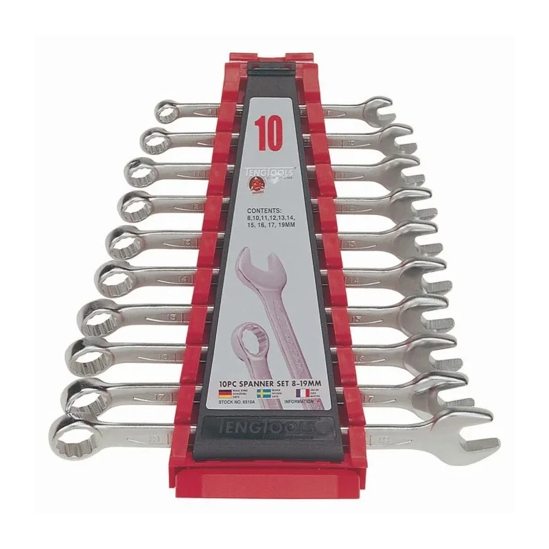 Teng Tools 10-Piece Ring Spanner Set 8 To 19 mm Chrome Vanadium Steel Satin Finish 6510A