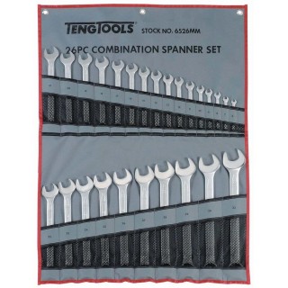 Teng Tools 26-Piece Ring Spanner Set, Metric Sizes 6 To 32 mm, Chrome Vanadium Steel Satin Finish 6526MM