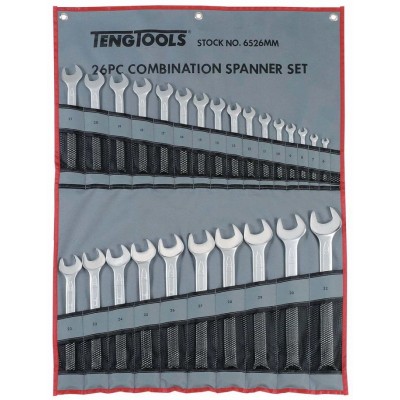 Teng Tools 26-Piece Ring Spanner Set, Metric Sizes 6 To 32 mm, Chrome Vanadium Steel Satin Finish 6526MM