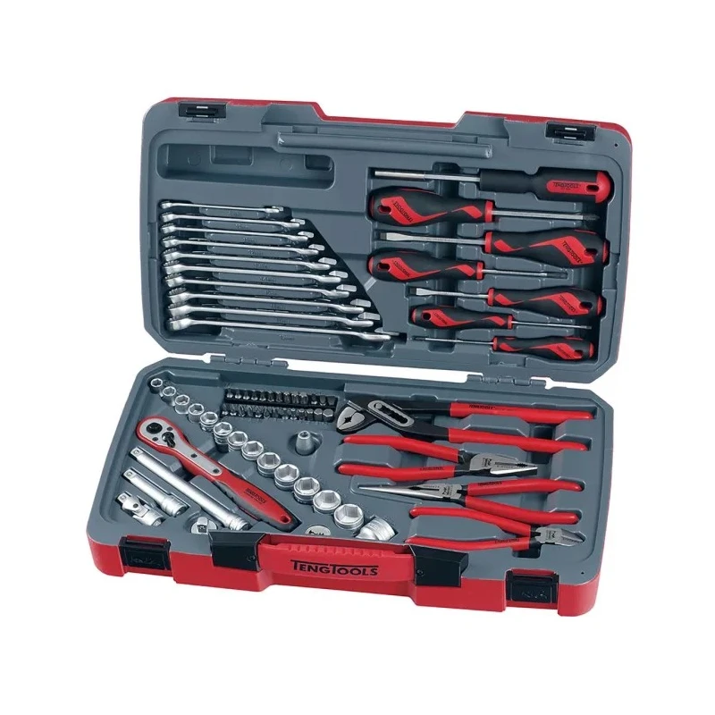 Teng Tools 67 Piece 3/8" Drive Metric 6 Point Socket and Automotive Tool Kit with Case T3867