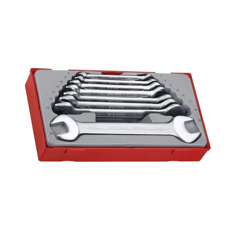 Teng Tools 8-Piece Open End Spanner Set, 6 To 22 mm, Chrome Vanadium Steel, Satin Finish TT6208