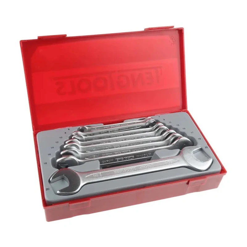 Teng Tools 8-Piece Open End Spanner Set, 6 To 22 mm, Chrome Vanadium Steel, Satin Finish TT6208