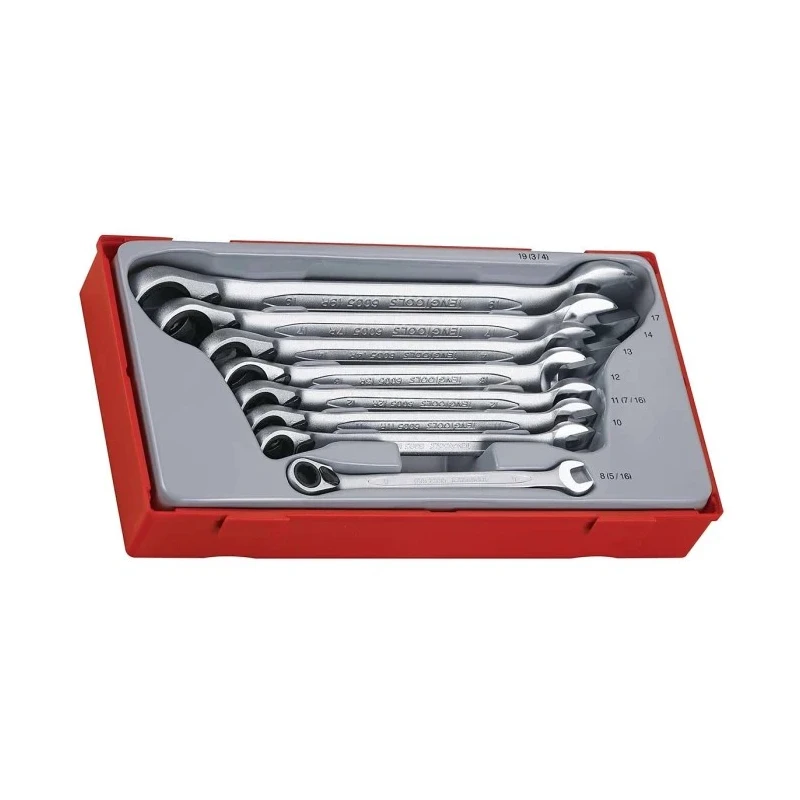 Teng Tools 8-Piece Ratchet Spanner Set 8 To 19 mm Chrome Vanadium Steel TT6508R