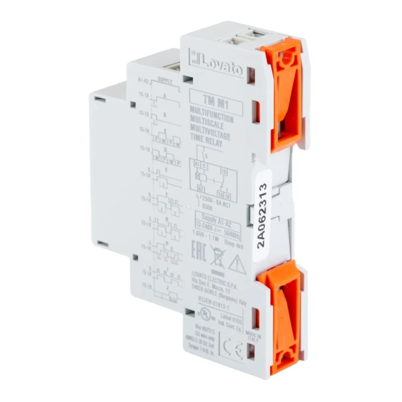 Lovato Electric Multifunction DIN Rail Timer Relay, 2-Contact, 12 to 240 V AC/DC, 8A, 0.1 s to 10 Days, TMM1
