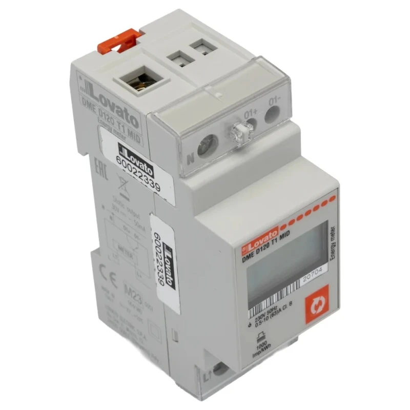 Lovato Electric Single Phase Type Energy Meter with LCD Display 104.7mm x 35.8mm Cutout, 63A, Class B Accuracy DMED120T1MID