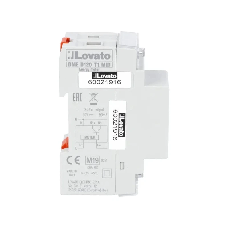 Lovato Electric Single Phase Type Energy Meter with LCD Display 104.7mm x 35.8mm Cutout, 63A, Class B Accuracy DMED120T1MID