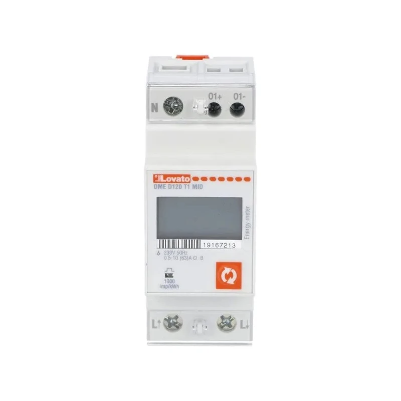 Lovato Electric Single Phase Type Energy Meter with LCD Display 104.7mm x 35.8mm Cutout, 63A, Class B Accuracy DMED120T1MID