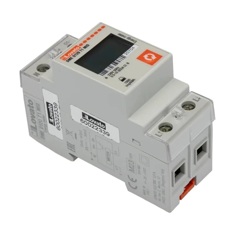 Lovato Electric Single Phase Type Energy Meter with LCD Display 104.7mm x 35.8mm Cutout, 63A, Class B Accuracy DMED120T1MID