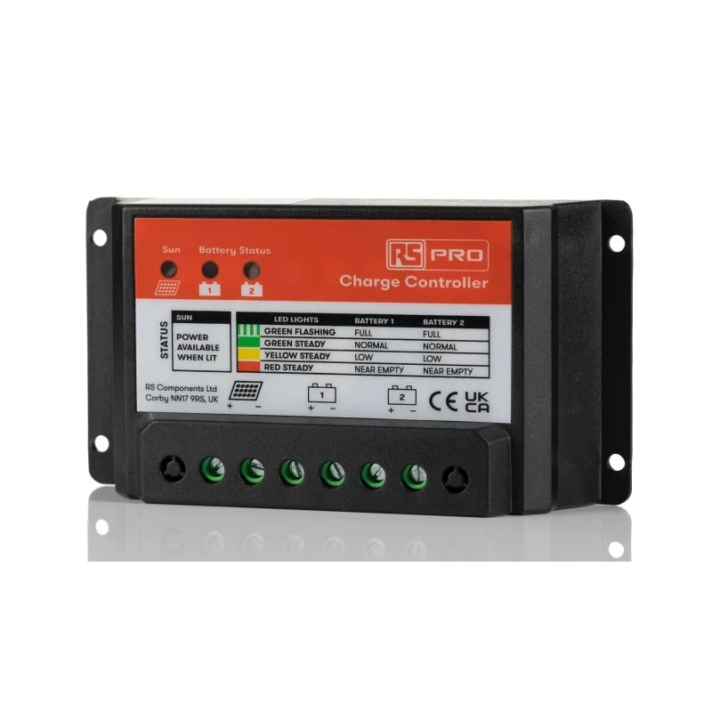 RS PRO 24 V Solar Charge Controller 10 A PWM Dual Battery Charger 12/24V Automatic 135x70x35 mm 905-4532