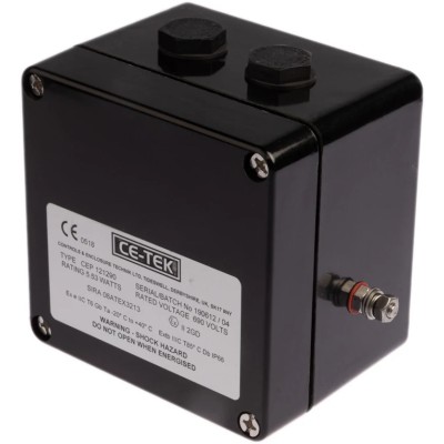 CE-TEK CEP Series Black Polyester Junction Box IP66 10 Terminals ATEX Certified 122mm x 120mm x 90mm CEP121290PA
