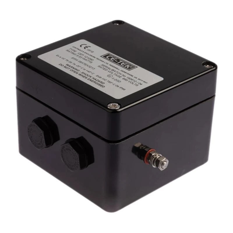 CE-TEK CEP Series Black Polyester Junction Box IP66 10 Terminals ATEX Certified 122mm x 120mm x 90mm CEP121290PA