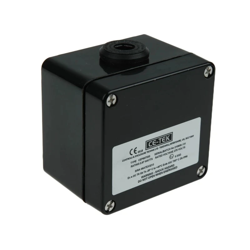 CE-TEK CEP Series Black Polyester Junction Box, IP66, 5 Terminals, ATEX Certified, ABS 80 mm x 75 mm x 55 mm CEP807555PA