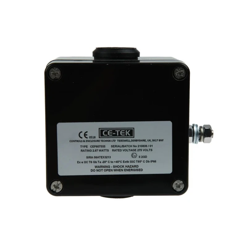CE-TEK CEP Series Black Polyester Junction Box, IP66, 5 Terminals, ATEX Certified, ABS 80 mm x 75 mm x 55 mm CEP807555PA