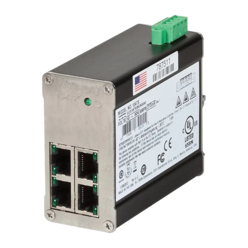 N-Tron Unmanaged 4 Port Ethernet Switch 104TX, Series 100, Industrial-Grade, Compact Metal Enclosure 104TX