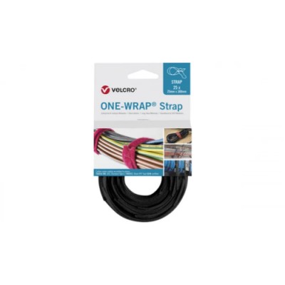 VELCRO® Black Reclosable Fastener 25mm Width x 300mm Length, Polyamide, Polypropylene, Loop Type, RoHS Compliant VEL-OW64801