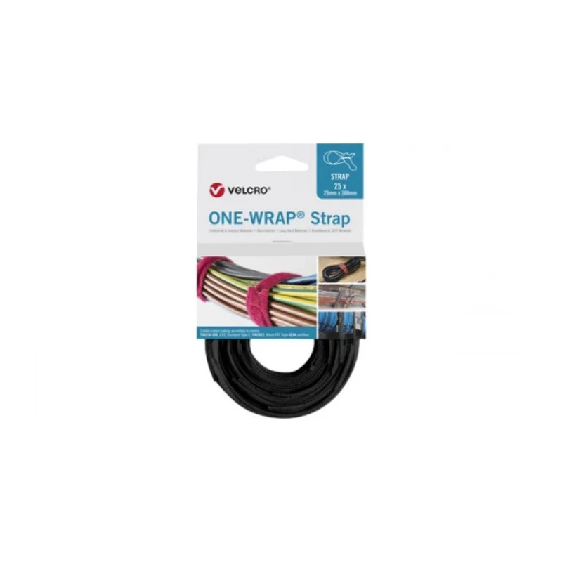 VELCRO® Black Reclosable Fastener 25mm Width x 300mm Length, Polyamide, Polypropylene, Loop Type, RoHS Compliant VEL-OW64801