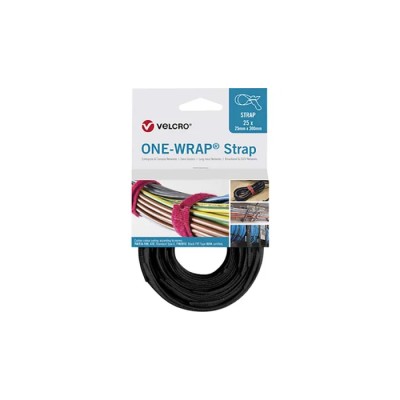 VELCRO® Black Reclosable Fastener 25mm Width x 300mm Length, One-Wrap Loop Type Polypropylene and Polyamide VEL-OW64802