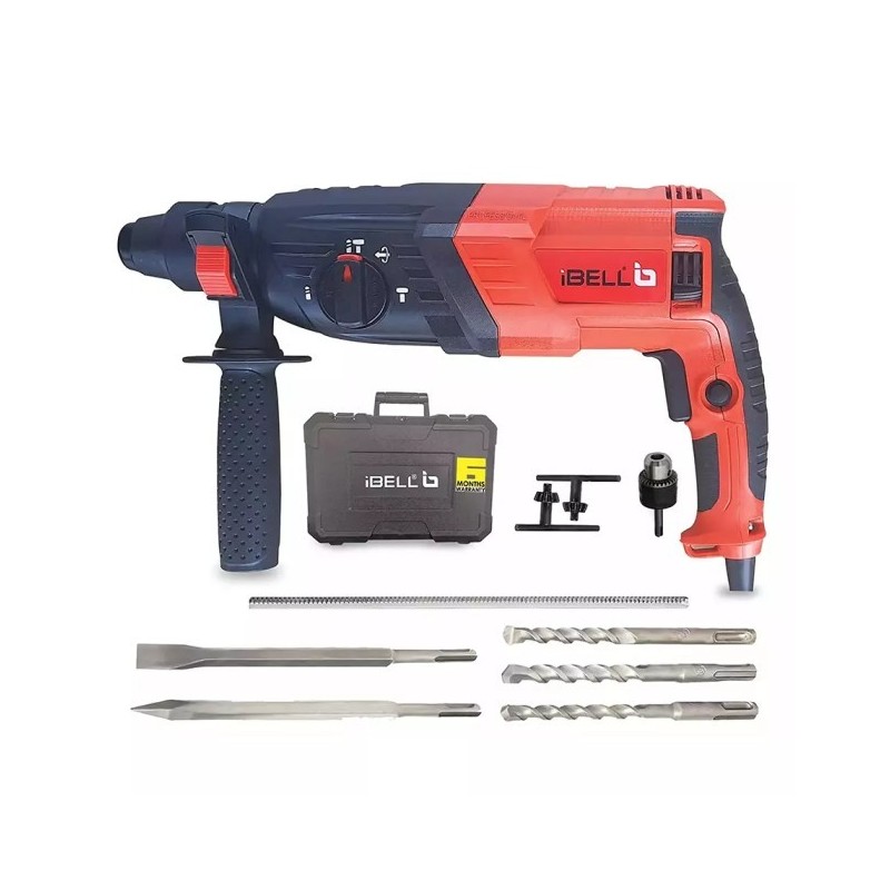 ibell-red-rotary-hammer-drill-model-ibl-rh26-26-with-chuck-size-26mm-and-800w-power-49610