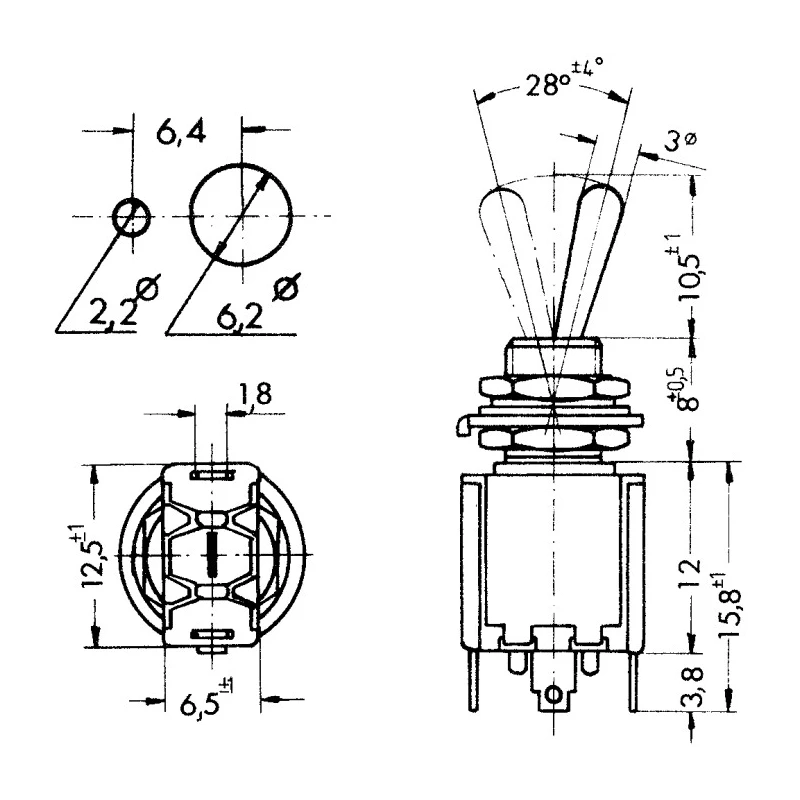 KNITTER-SWITCH Toggle Switch Panel Mount SPDT On-On 30V DC 250V AC Solder Terminal MTA 106 D