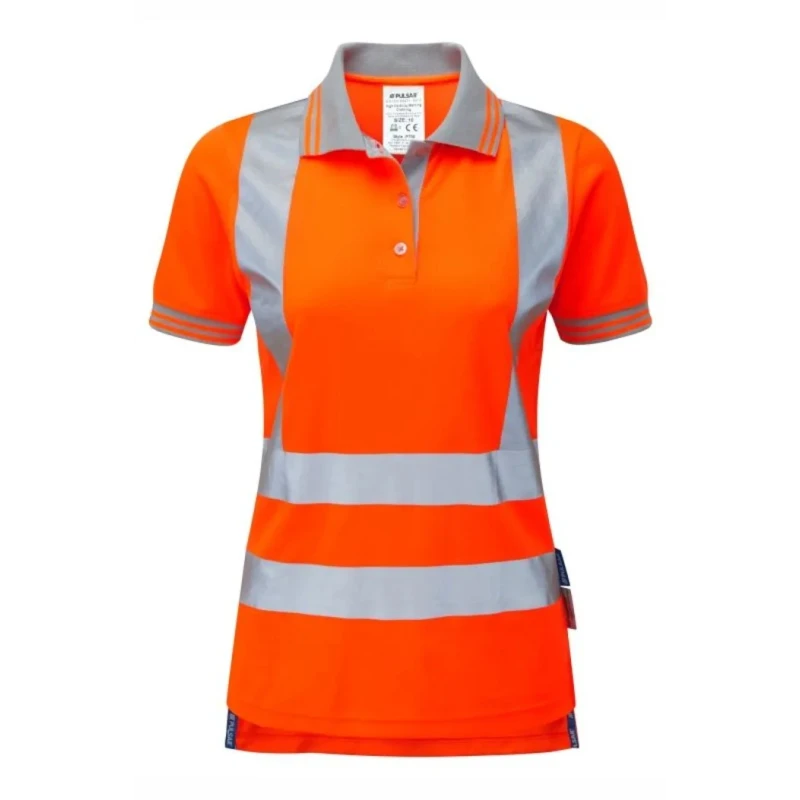 PULSAR Pulsar Orange Hi Vis Polo Shirt PR701-08 140gsm 100% Polyester Bird-eye Knit with Reflective Tape