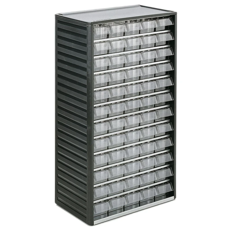 RS PRO Drawer Storage Unit 60, Polypropylene Cabinet with 60 Transparent Polystyrene Tilt Drawers, 550 mm x 310 mm 909-6956