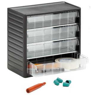 RS PRO Drawer Storage Unit 4, Polypropylene Case, Crystal Clear Polystyrene Drawers, 290 mm x 310 mm x 180 mm, Grey 909-6959