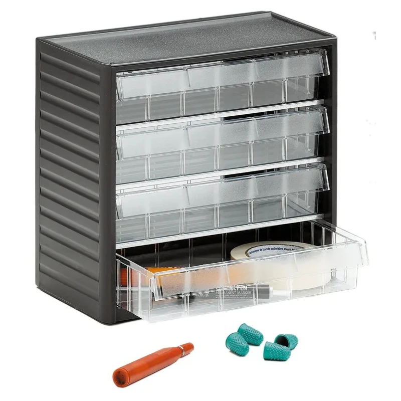 RS PRO Drawer Storage Unit 4, Polypropylene Case, Crystal Clear Polystyrene Drawers, 290 mm x 310 mm x 180 mm, Grey 909-6959