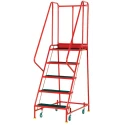 RS PRO Heavy Duty 5 Tread Ribbed Rubber, Steel Tubular Framed Mobile Safety Steps 1.145m Platform Height Red 909-7072
