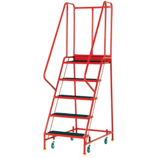 RS PRO Heavy Duty 5 Tread Ribbed Rubber, Steel Tubular Framed Mobile Safety Steps 1.145m Platform Height Red 909-7072