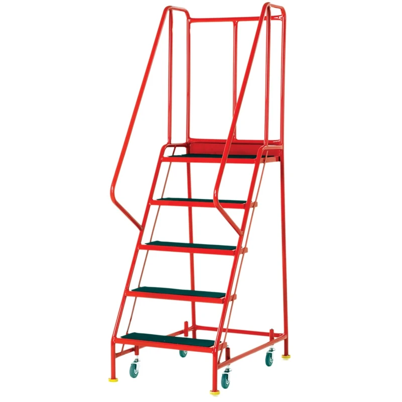 RS PRO Heavy Duty 5 Tread Ribbed Rubber, Steel Tubular Framed Mobile Safety Steps 1.145m Platform Height Red 909-7072