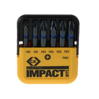 CK Pozidriv Impact Screwdriver Bit Set Steel PZ1, PZ2, PZ3 6 Pieces T4511