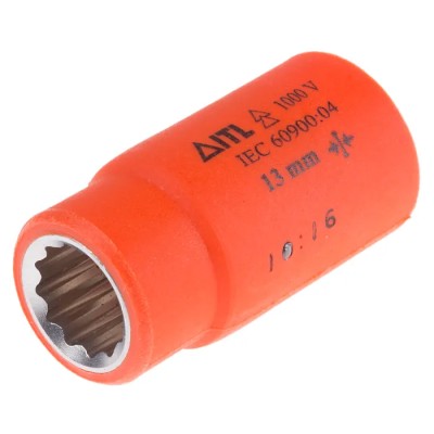 ITL Insulated Tools Ltd 1/2 in Drive 13 mm 12 Point Square VDE 1000V Approved Insulated Socket 50mm Overall Length 911-1415